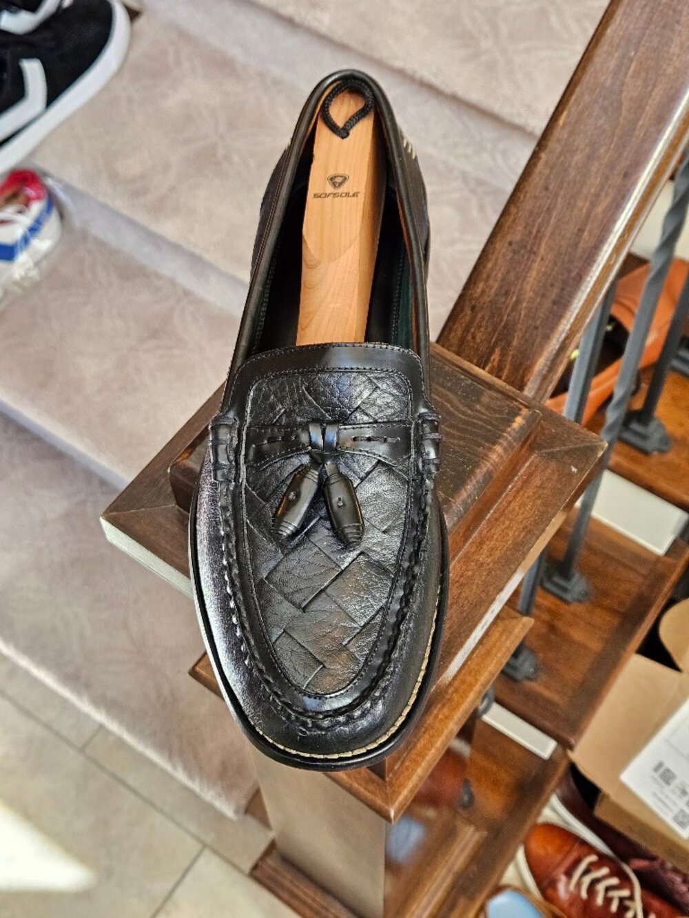 Trask Men's Woven Black Leather Tassel Loafers, Sz 9 - Picture 10 of 16
